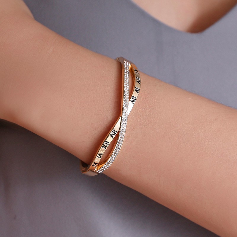 AZ033 Gelang Wanita Diamond Titanium premium Lapis Rose Gold 18K Anti Karat-4