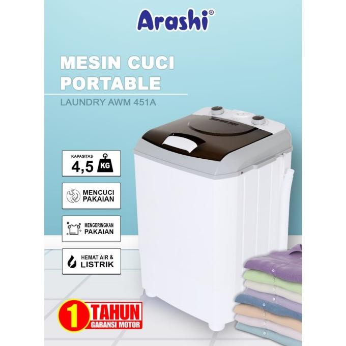 MESIN CUCI PORTABLE /MESIN CUCI MINI ARASHI 4.5KG AWM 451A