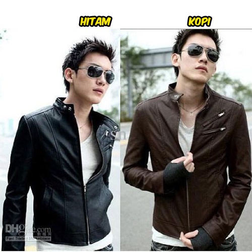 Jaket Kulit Pria Korea Slimfit - Hitam dan Cokelat