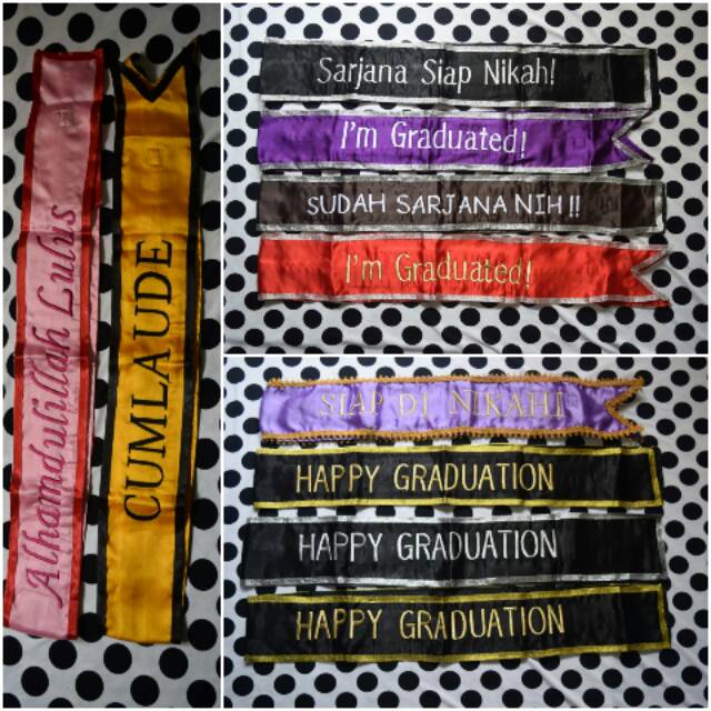 Ready selempang wisuda bordir tebal graduation sarjana nama satin bludru murah