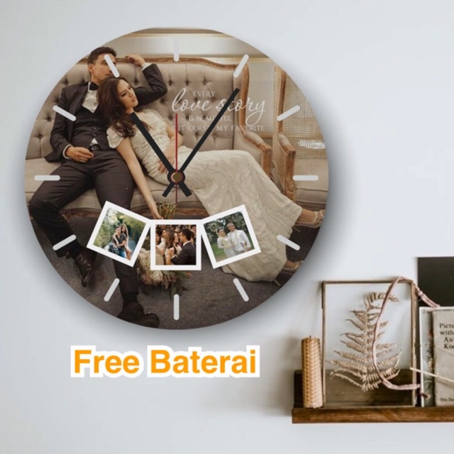 Jam Dinding Kayu Unik Kado Pernikahan Kado Nikahan Unik Custom Foto