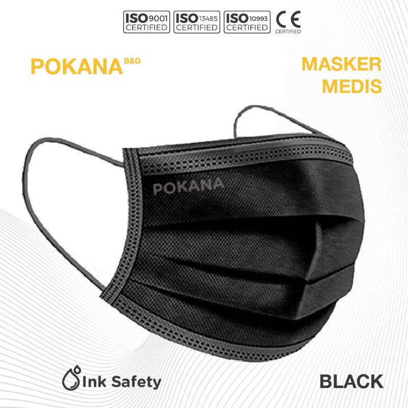 POKANA Black 4-ply Earloop Medical Face Mask - Box isi 25 pcs (Black ) - Adult