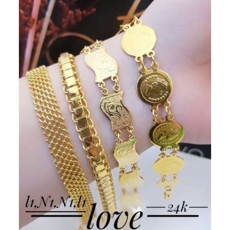 (JUN) Set Perhiasan Lapis Emas 24 Karat Xuping Gelang Rantai Pipih Lipan Koin Gold Mewah Titanium