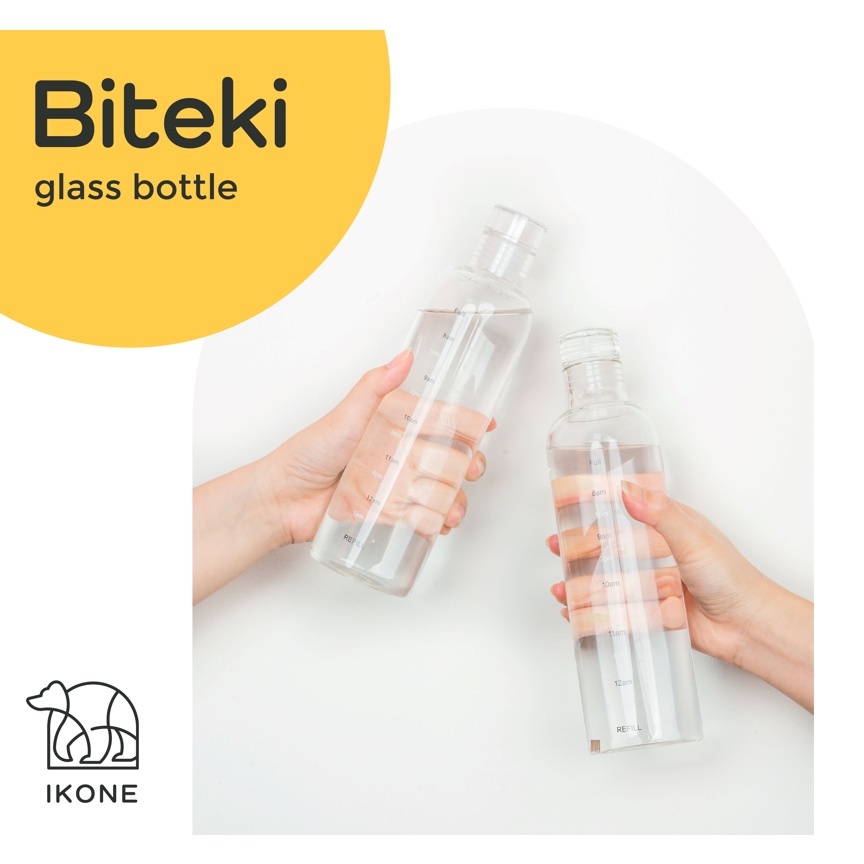 【IKONE】BITEKI Aesthetic Water Bottle Termos Botol Bening Estetik Botol Minuman Kaca Berkualitas Cantik Premium Botol Minum Kantor Sekolah Botol Minum Jug Tumblr Viral