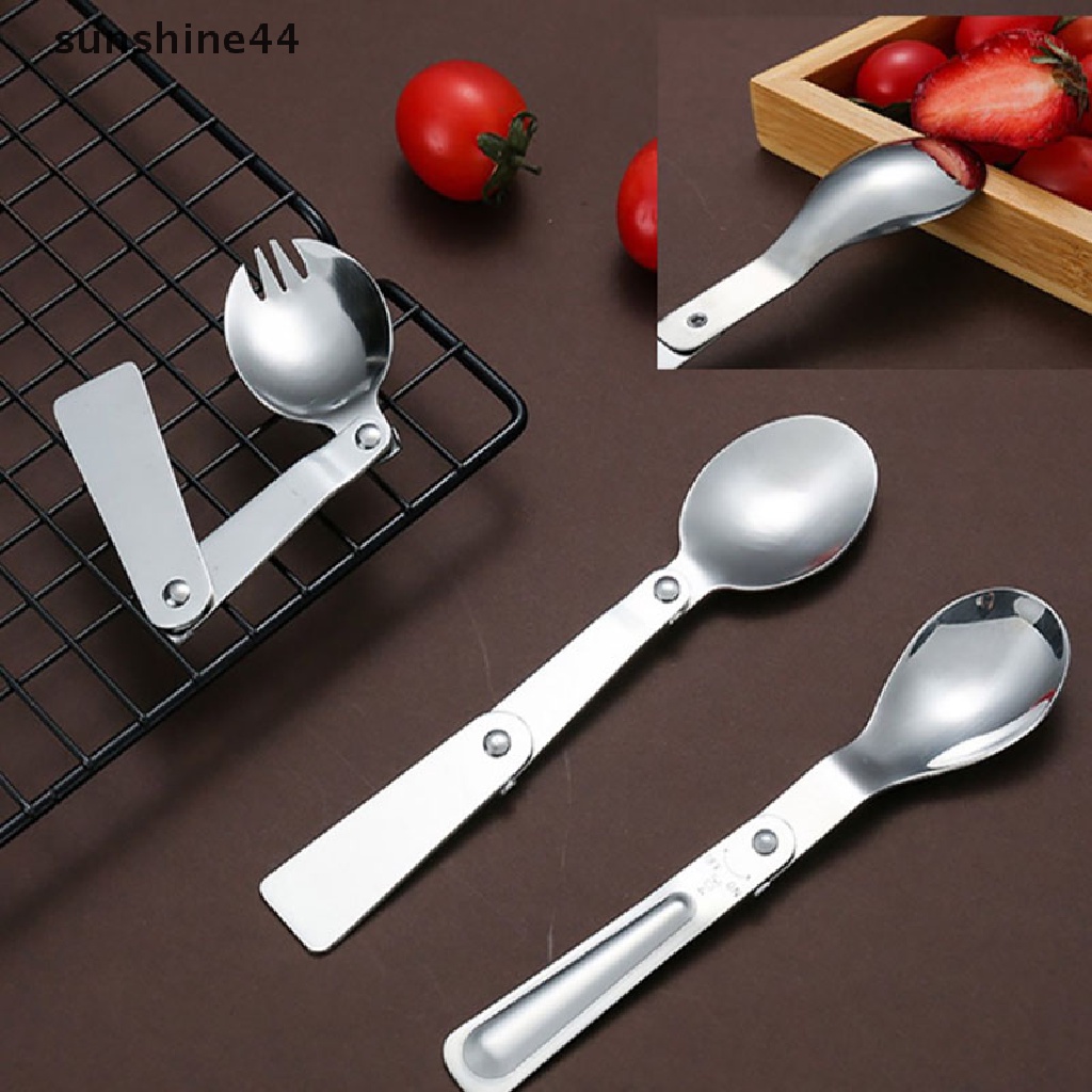 Sunshine Sendok Garpu Lipat Portable Bahan Stainless Steel Untuk Camping / Travel