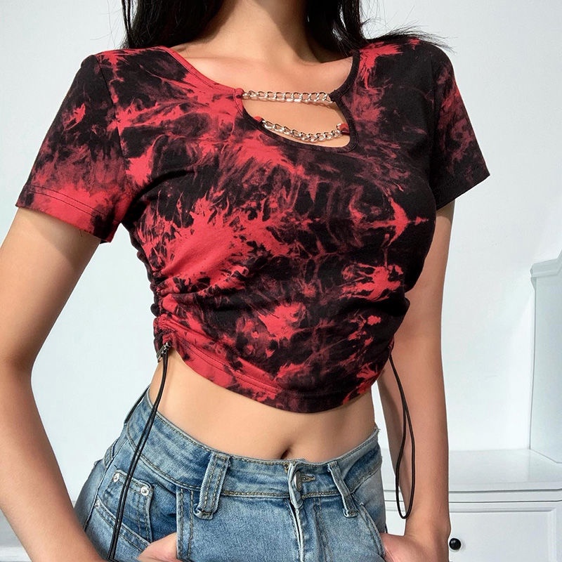 Pro Elastis Pinggang T-shirt Atasan Wanita 2021 Baru Trendi Seksi Slim Fit Cropped Navel Pendek Doub