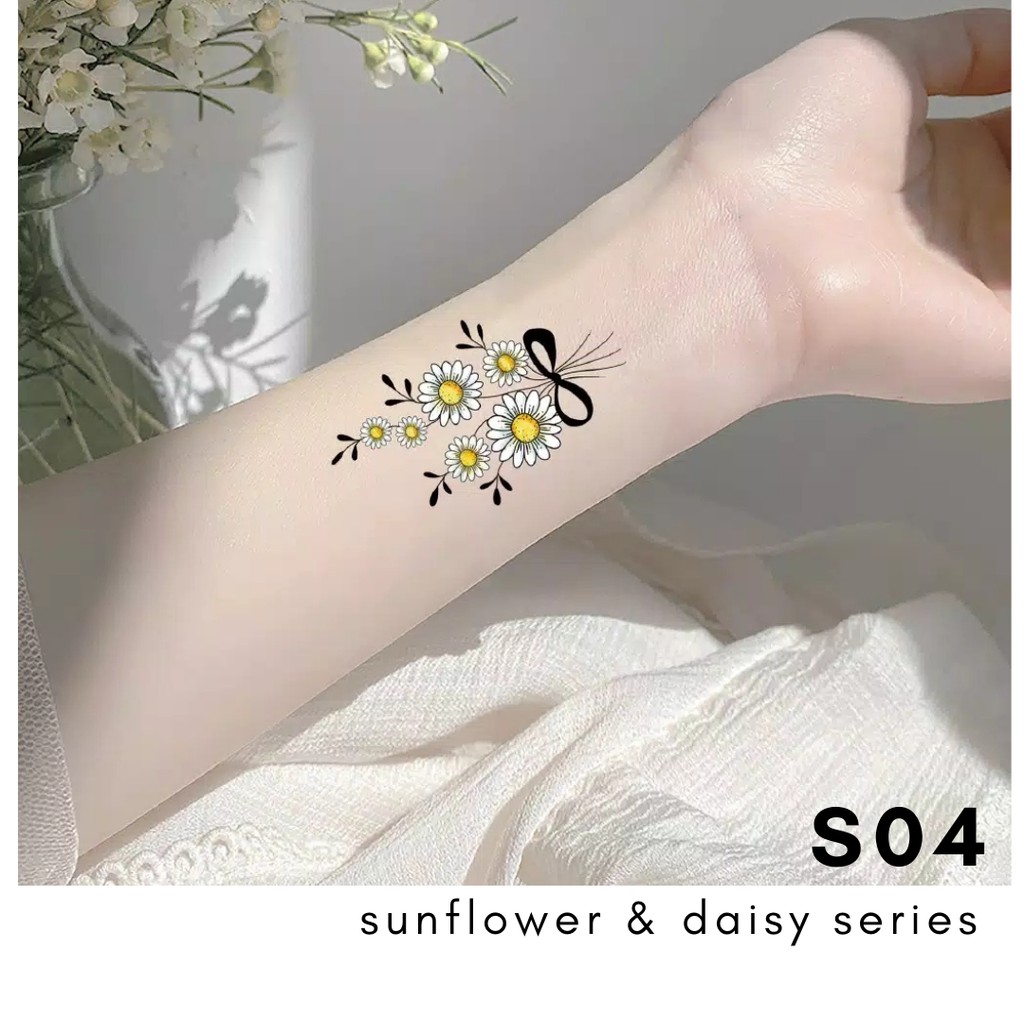 Stiker Tattoo Sunflower &amp; Daisy | Tato Temporer | Waterproof