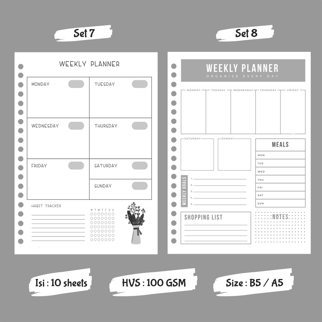 

Weekly Planner - Binder Loose Leaf A5 & B5 - Hitam Putih