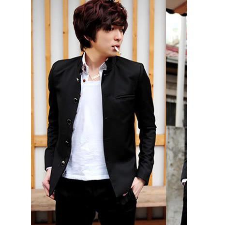 Jas Blazer Mandarin Gakuran Hitam Pria Jepang Slimfit