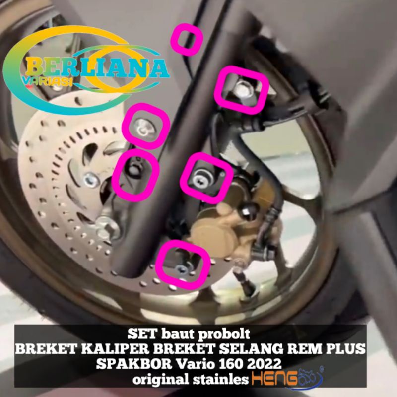 set baut braket kaliper selang rem braket spakbor Vario 160 original Heng bracket kaliper vario baut
