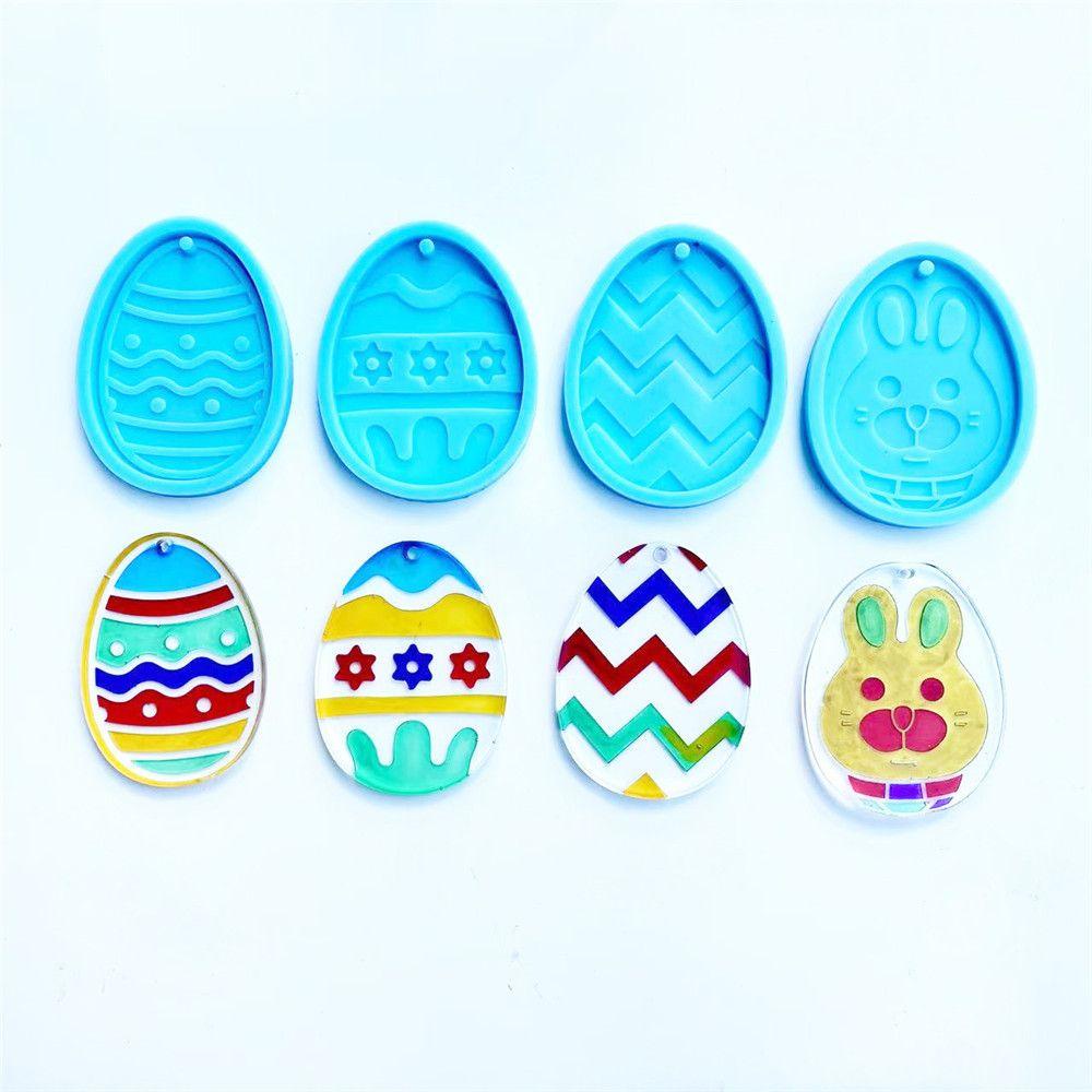 Lily Easter Eggs Mold Candy Chocolate Pendant Hanging Tag Cetakan Silikon Alat Kue Clay Mold Easter Rabbit Mold