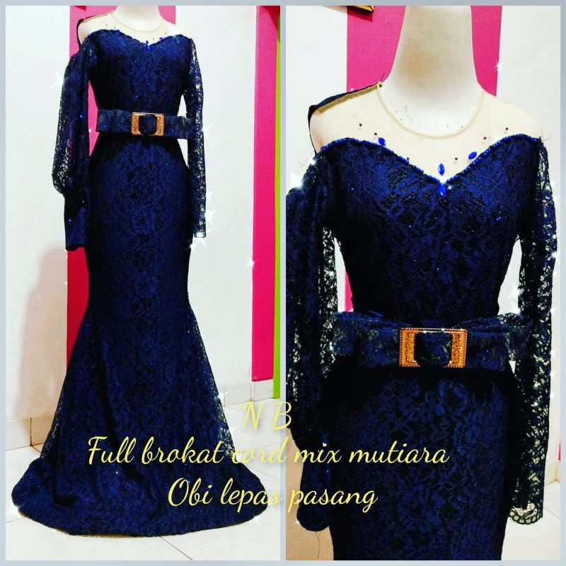 baju singer/baju penyanyi/dres singer/baju pesta/full brokat navy lengan fariasi