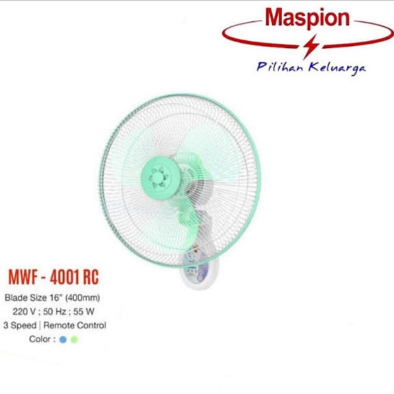 Kipas angin dinding 16 inc remot, maspion MWF 4001 RC