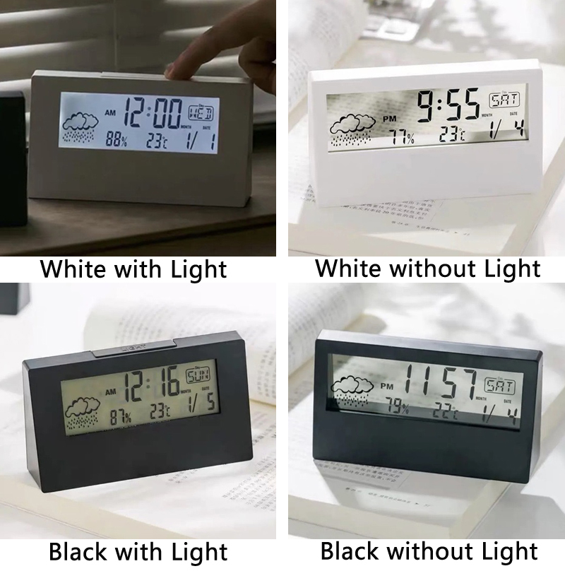 Korean Simple Transparent Desktop Alarm Clock Timer Bedroom Dormitory Multifunctional Weather Electronic Clock with Light