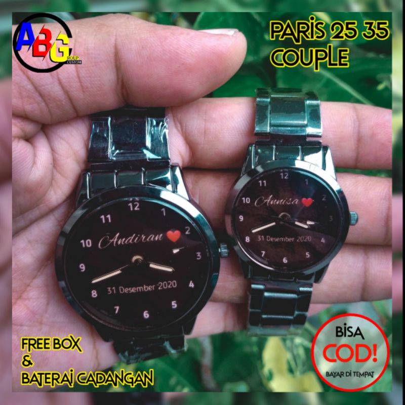 JAM TANGAN COUPLE CUSTOM BISA REQUEST DESAIN BONUS BOX DAN BATRAI CADANGAN