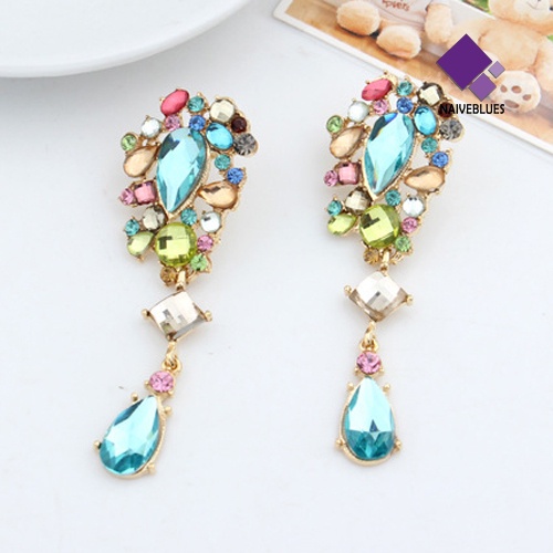 Anting Stud Berlian Imitasi Warna-Warni Untuk Wanita