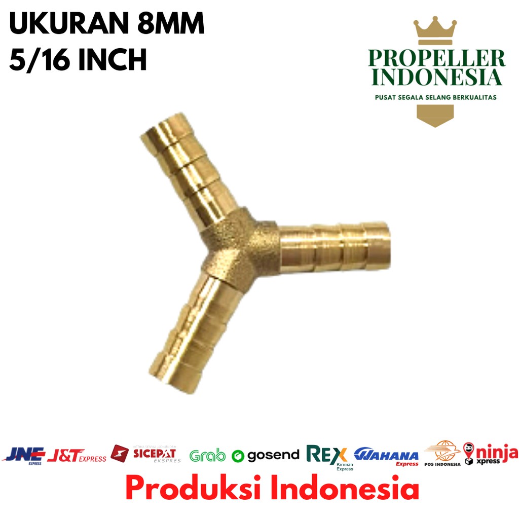 Sambungan Selang Kompresor Kuningan Y Segitiga 5/16Inch Neple 3 Cabang 8mm Sambungan Selang Angin