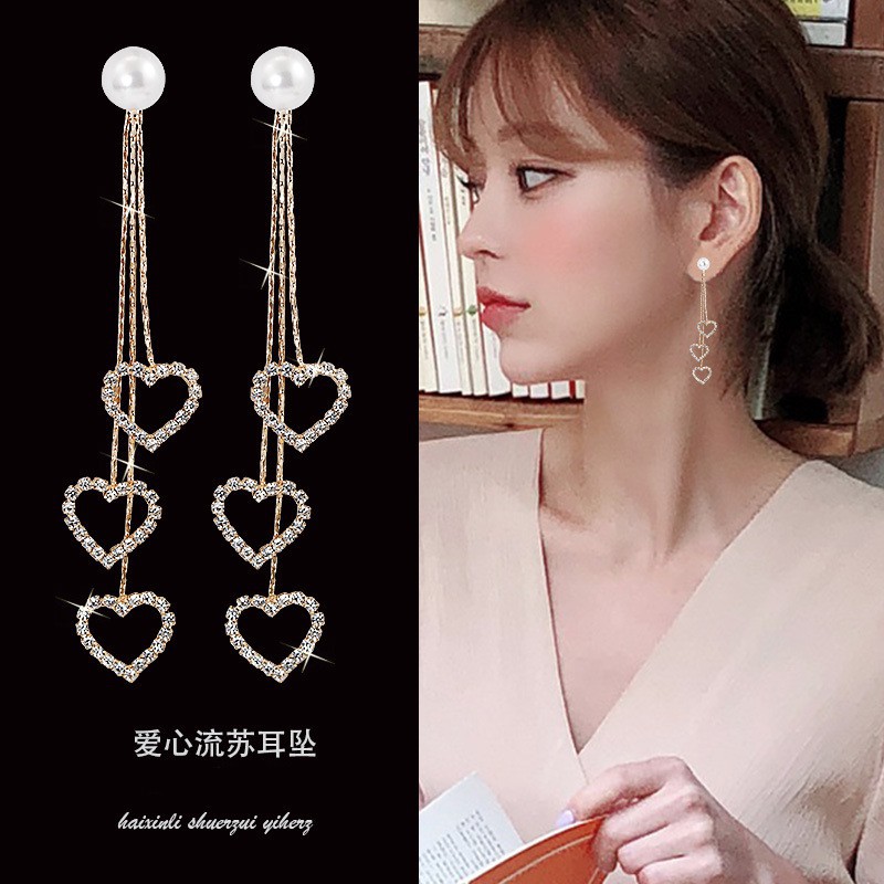 Anting Kait Gantung Desain Hati Hias Mutiara Untuk Wanita