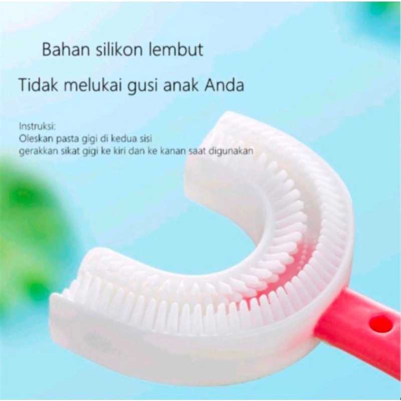 Sikat Gigi Anak Bentuk U Bahan Silikon dan Pasta Gigi Foam Anak Rasa Jeruk Strawberry ToothBrushBaby