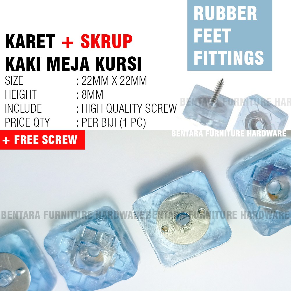 22MM Karet Ring Skrup Persegi - Kaki Meja Kursi Anti Slip Skid Rubber Washer Screw Pad