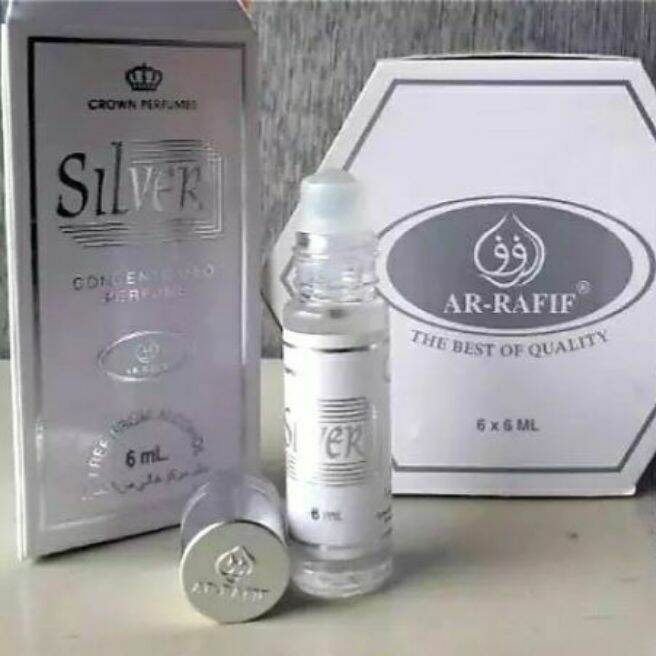 SILVER Parfum Merek AR-RAFIF Minyak Wangi Kemasan 6 ml Roll On Non Alkohol Berkualitas Tinggi