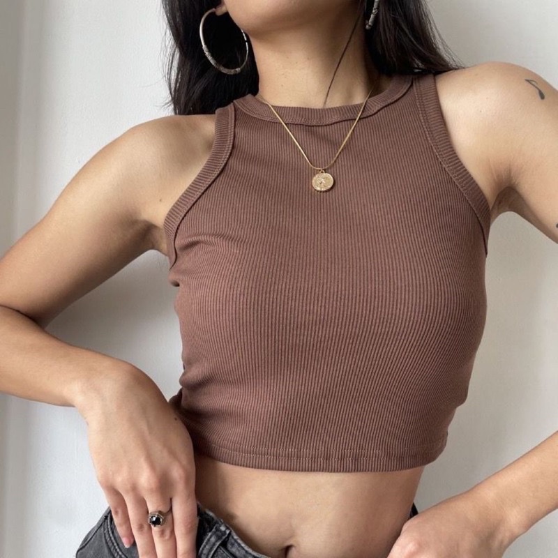 WORLDSHOP Tanktop Fashion Crop Top Terbaru - Baju Crop Rajut Wanita JEJE