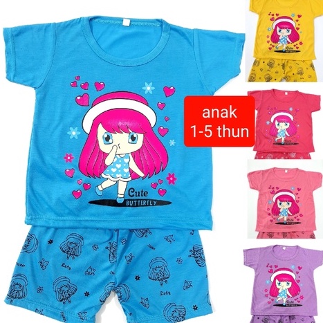 ( Grosir ) 1-5 thun MIX setelan PDK kaos anak perempuan ( 50 pcs =1 klik) baju random gambar campur pakaian