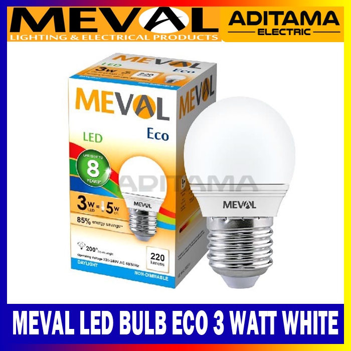 MEVAL LED BULB ECO 3 WATT WHITE/ LAMPU LED MEVAL ECO 3 WATT PUTIH