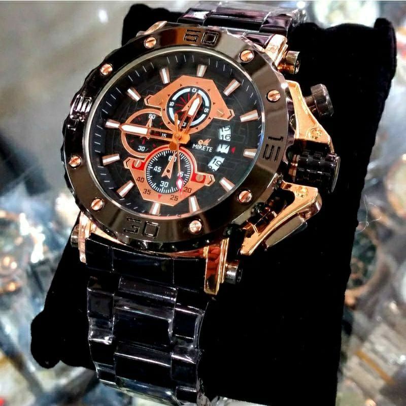 JAM Tangan Pria MIRETE ORIGINAL Tahan Air Free Box Exklusive  FITUR Tanggal Otomatis Strap Rantai Stainlees Steel JAM Tangan Kasual Pria Water Resistance JAM  MIRETE