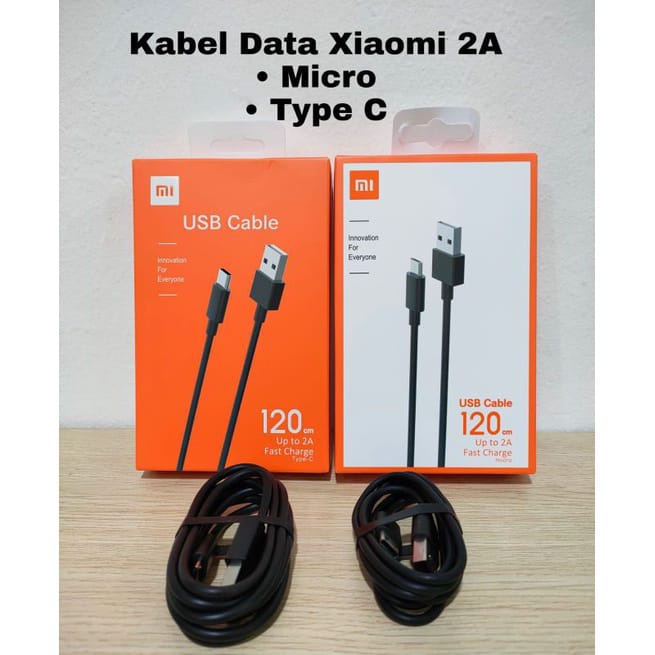 Kabel Data Xiaomi 2A 120Cm Micro Usb &amp; Type-C Original 100%