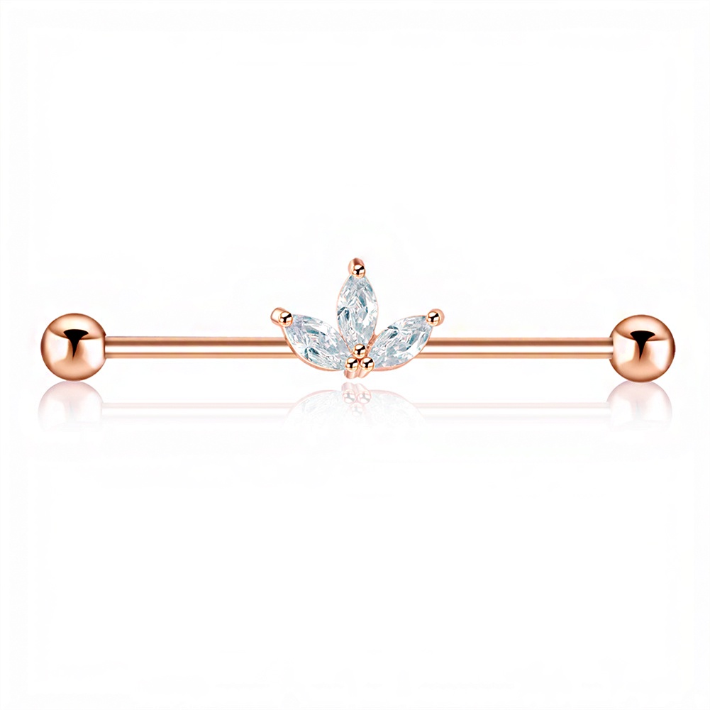Anting Tindik Tubuh Bentuk Barbel Bahan Surgical Steel Aksen Zircon