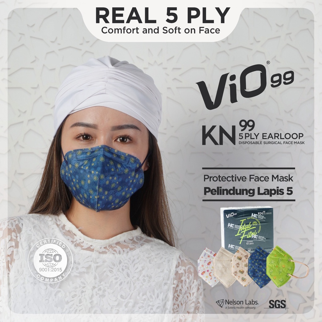 Vio KN99 Mask '10S 5Ply Earloop Idul Fitri masker Ramadhan edition mix motif warna real filtrasi 99%