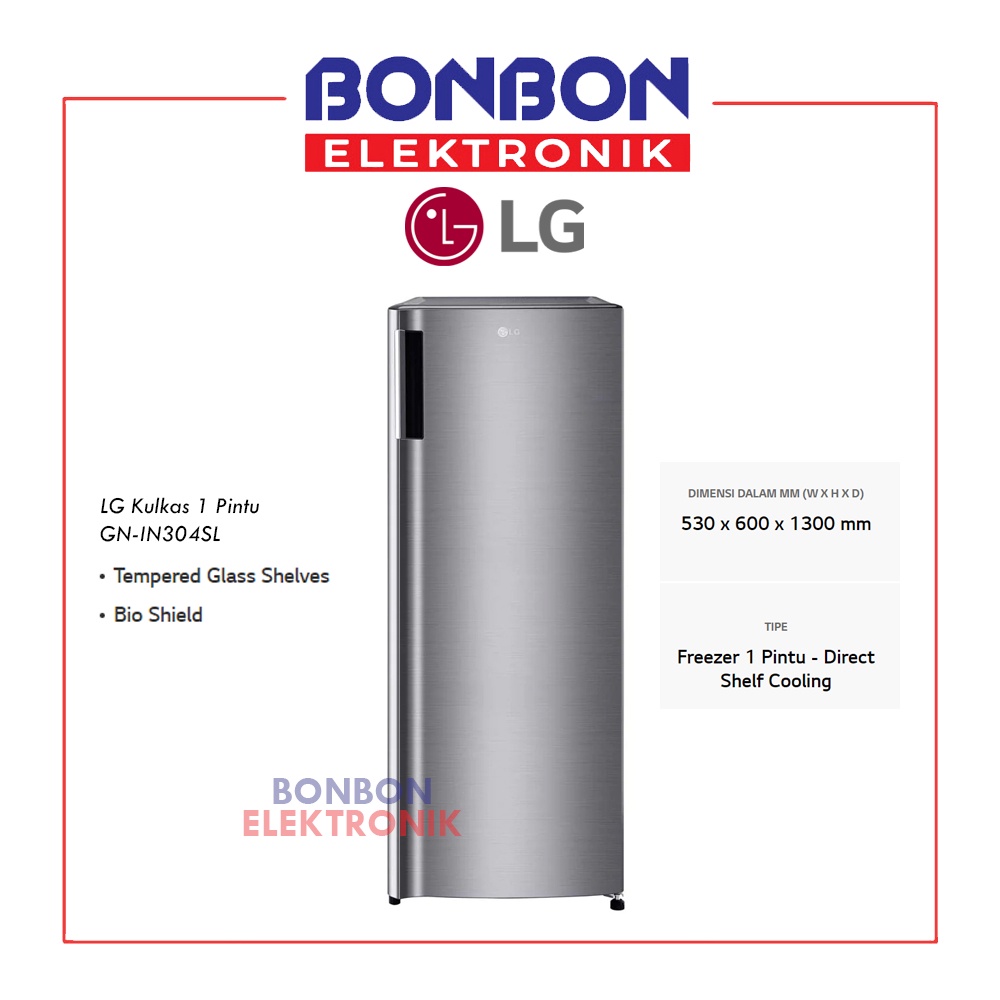 LG Upright Freezer GN-IN304SL / GNIN304SL 165L 6 Rak Lemari Es Pembeku