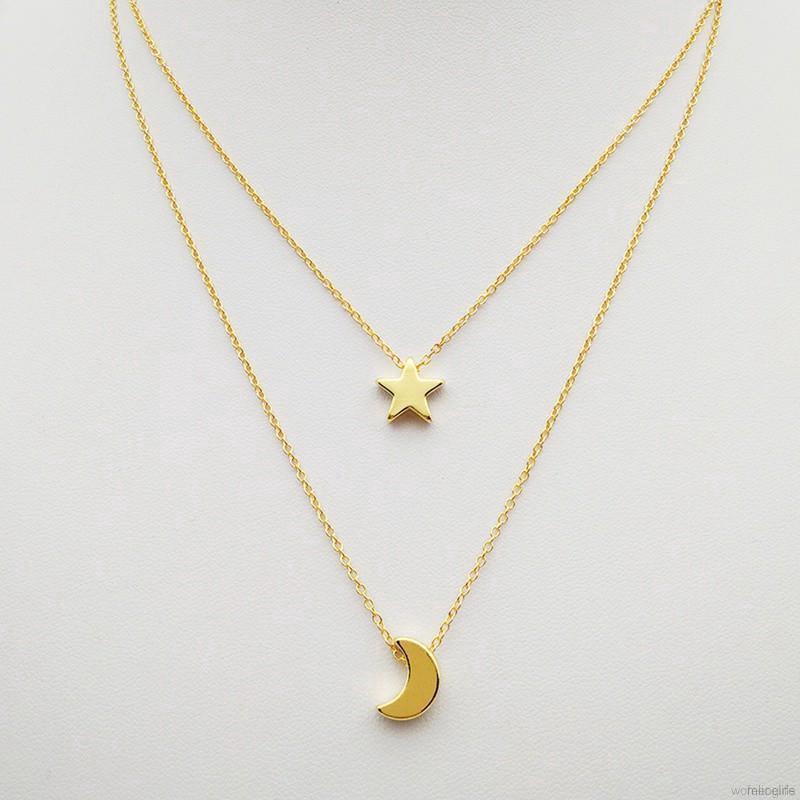 Star Moon Pendant Clavicle Chain Korean Gold Silver Water Wave Chain Necklace