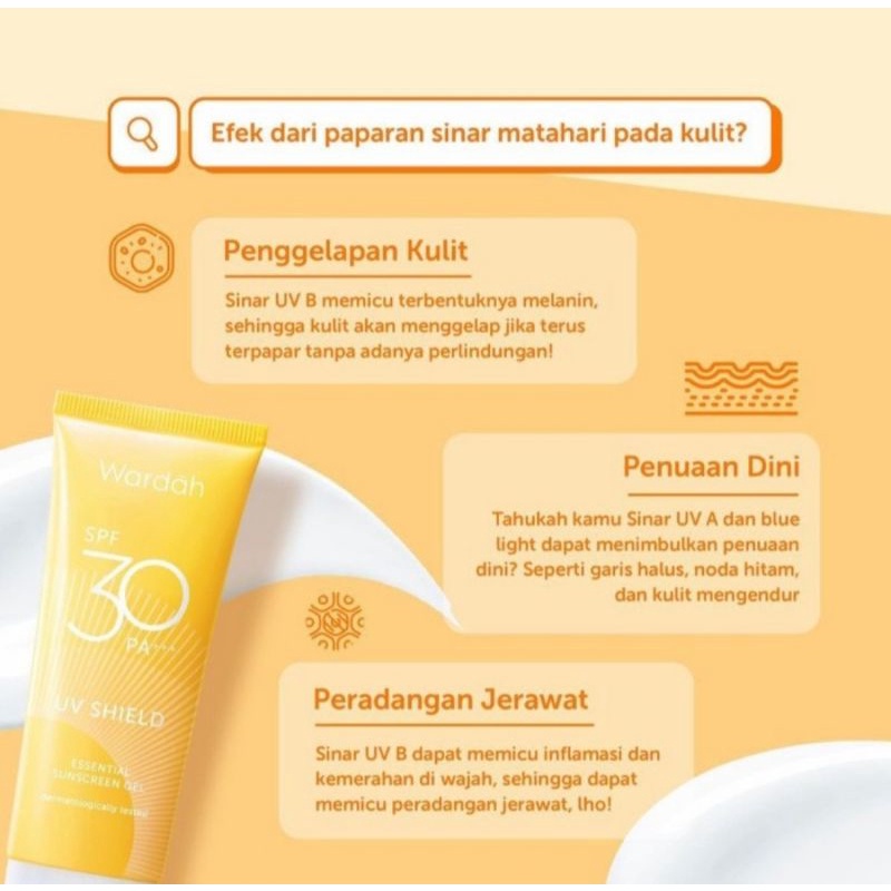 Wardah Uv Shield Spf 35 &amp; spf 30 spf 50 PA+++ Essential Sunscreen gel airy smooth acne tone up 40ml