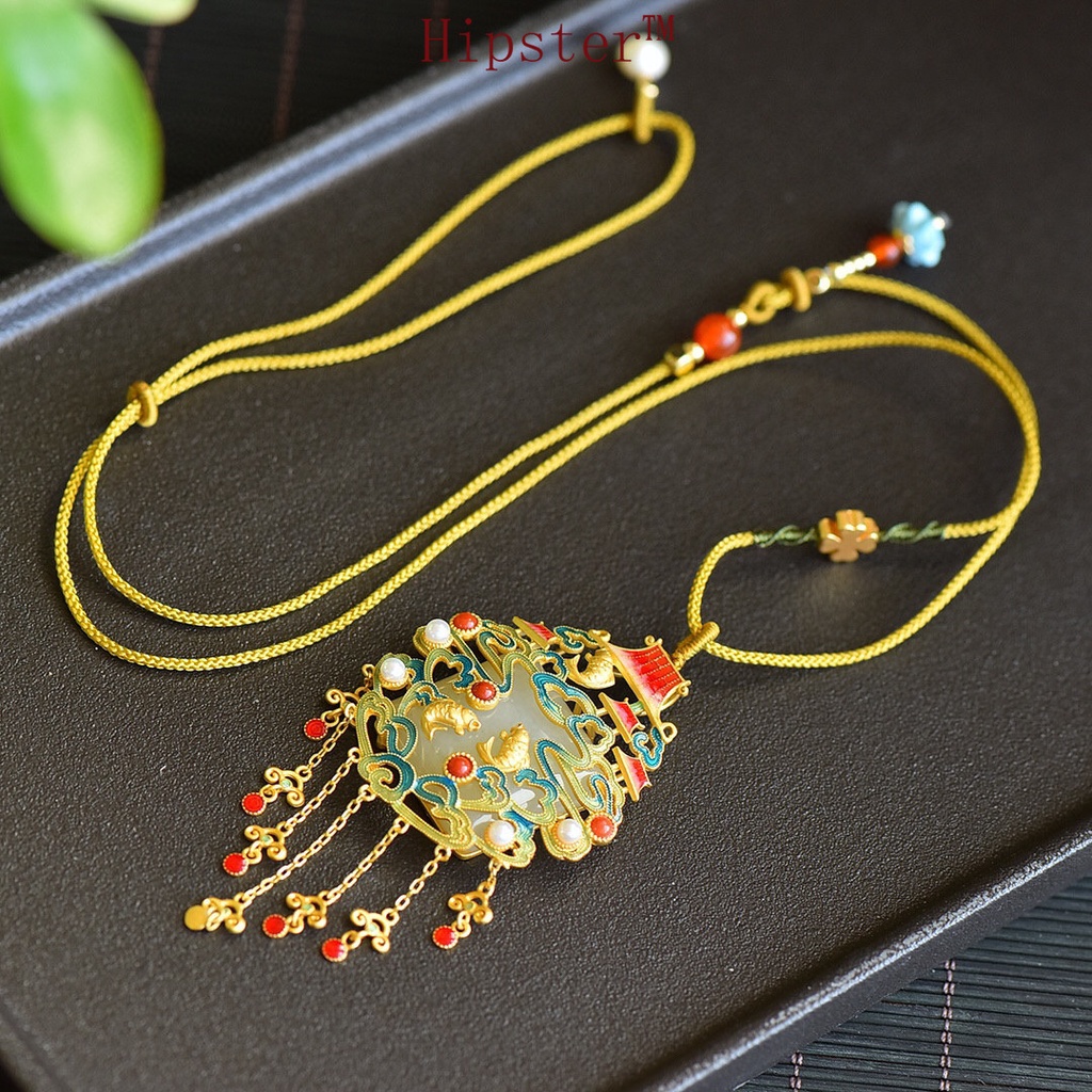 Natural Hetian Jade Necklace Gold Women