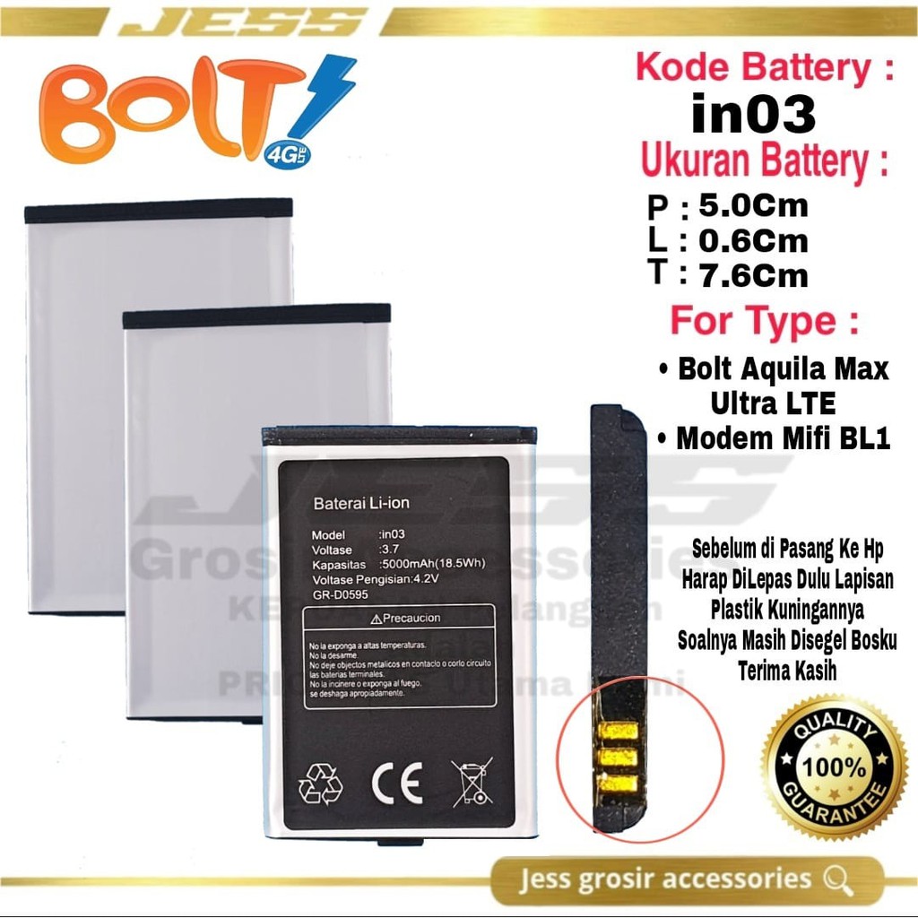 Baterai Battery Batre Original Modem Mifi BOLT Wifi Bold Aquila Max Ultra LTE IN03 , iN03 , iNO3 BL1