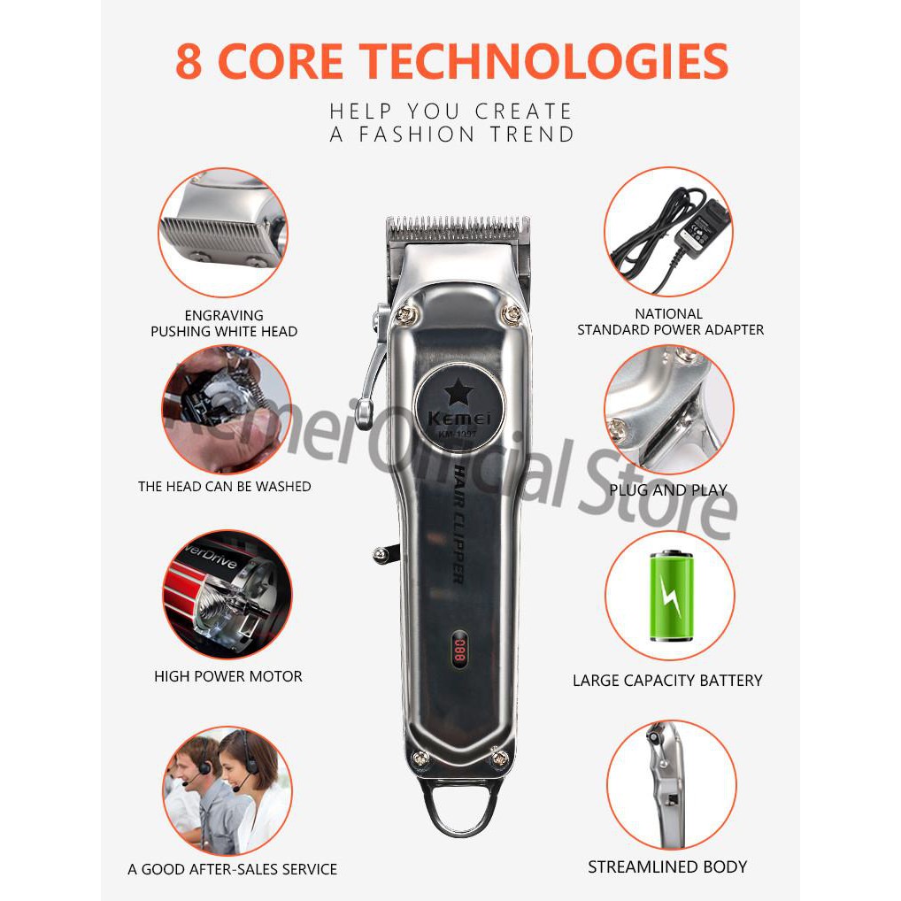 Kemei km-1997 Alat Cukur Rambut Elektrik Profesional Full Metal, Rechargeable