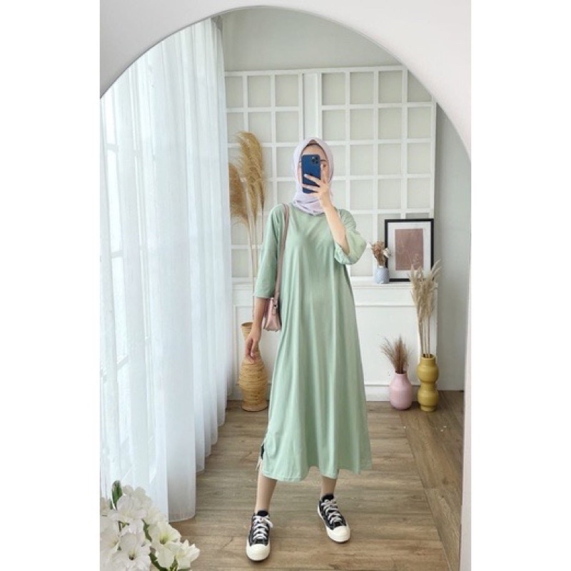 Kyla Dress Shirt (kaos dress) | mididress kaos | tunik kaos | MENDY DRESS BASIC OVERSIZED PANJANG LONG KAOS DRESS TSHIRT POLOS KATUN KAOS TUNIK SIMPLE KOREAN