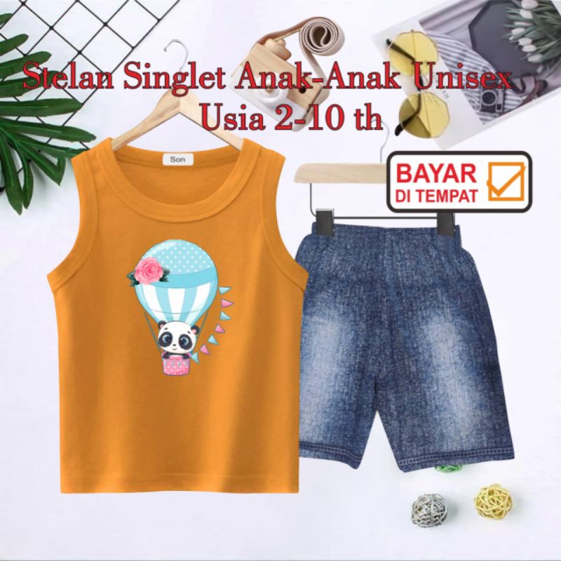 STELAN SINGLET UNISEX/CELANA SEMI JEANS USIA 2 THN-10 THN(BEAR BALON)