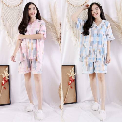 Setelan Piyama Wanita Pendek HP Satu Set Tie Dye Rosei Jumbo XXL Big Size Baju Tidur Wanita Cewek Casual Setelan Rayon One Set Cantik-3