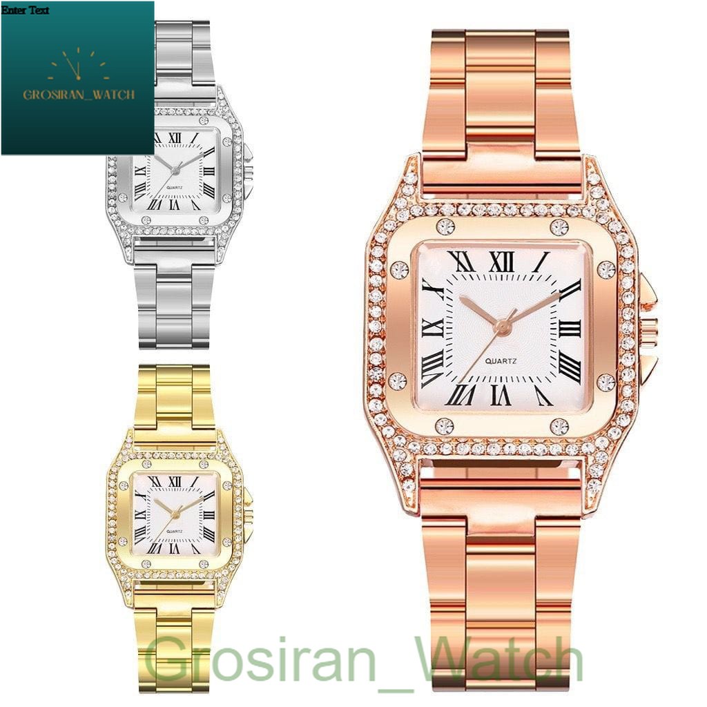 JAM TANGAN WANITA SEGI DIAMOND KOTAK RANTAI PERMATA ANALOG CASUAL RANTAI [G_W]