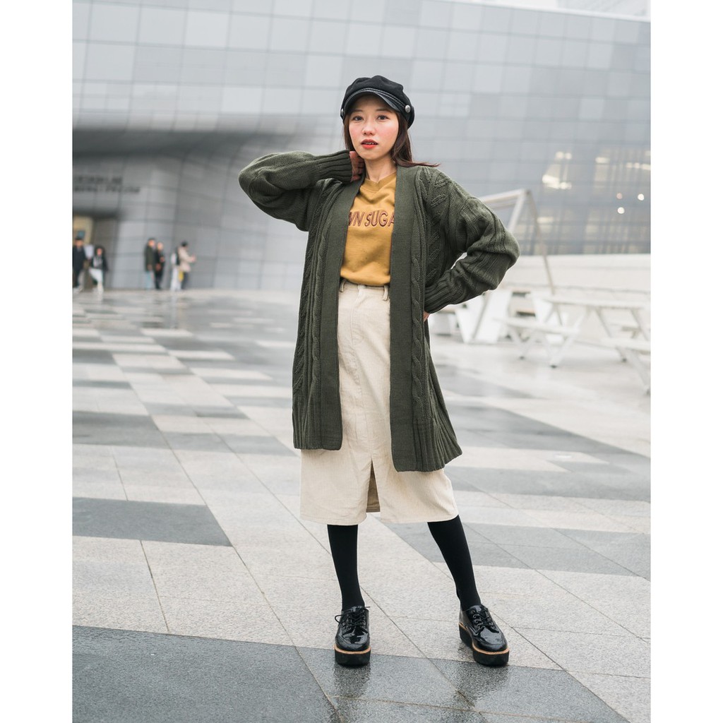 Myrubylicious CABLE GRANNY LONG CARDIGAN-ARMY