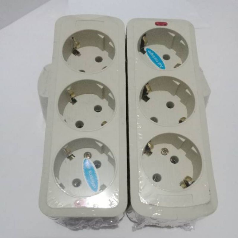 Stop kontak arde 3 lubang + lampu sniterminal kuningan dutron