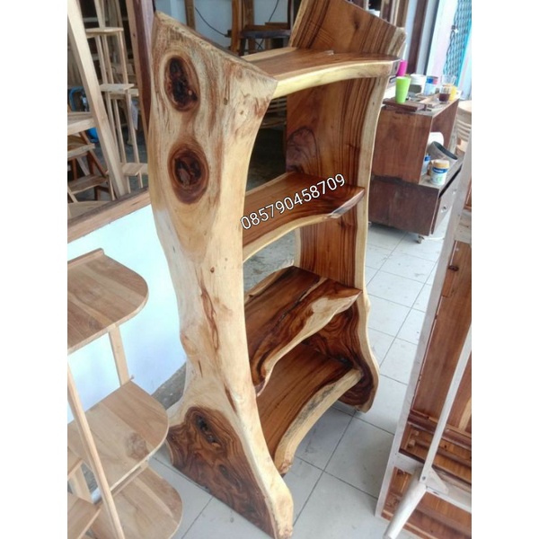 Rak kayu jati unik live edge