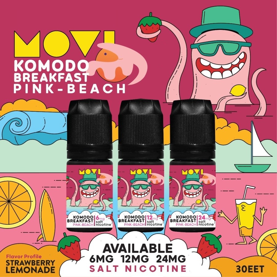 LIQUID KOMODO BREAKFAST PINK BEACH SALT NIC STRAWBERRY LEMONADE - 30ML