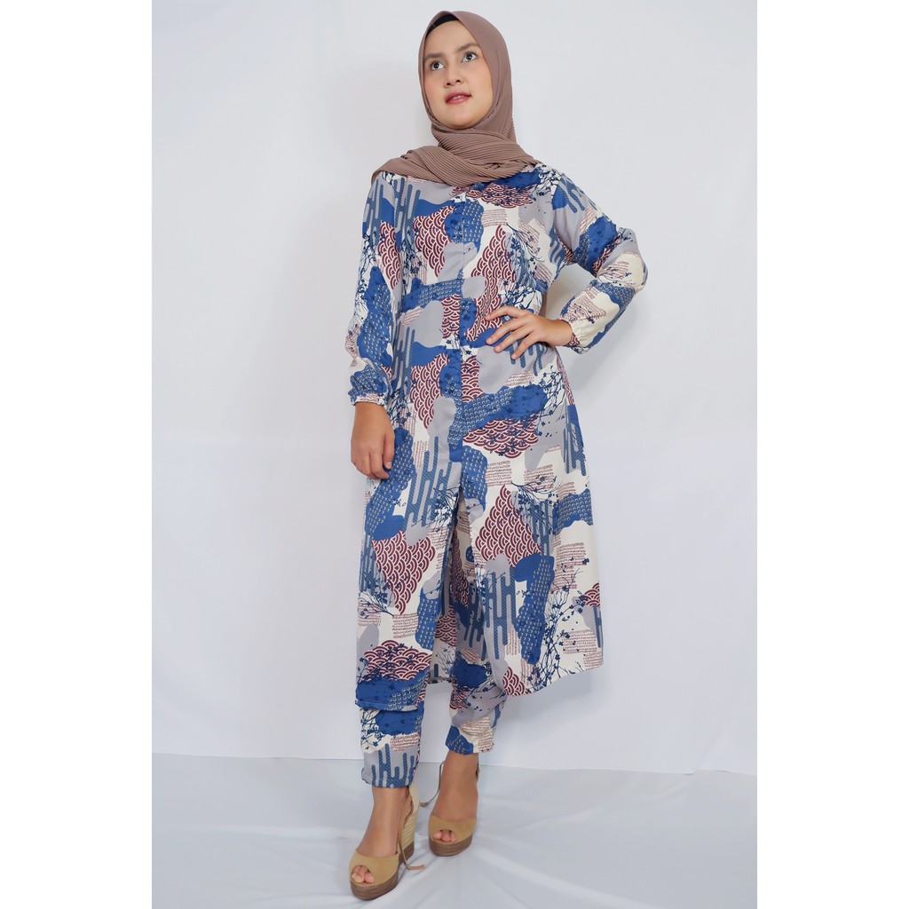 LONG TUNIK SET CELANA BAHAN MAXMARA LD 110 cm  PJ 120cm BUSUI FRIENDLY KODE A54