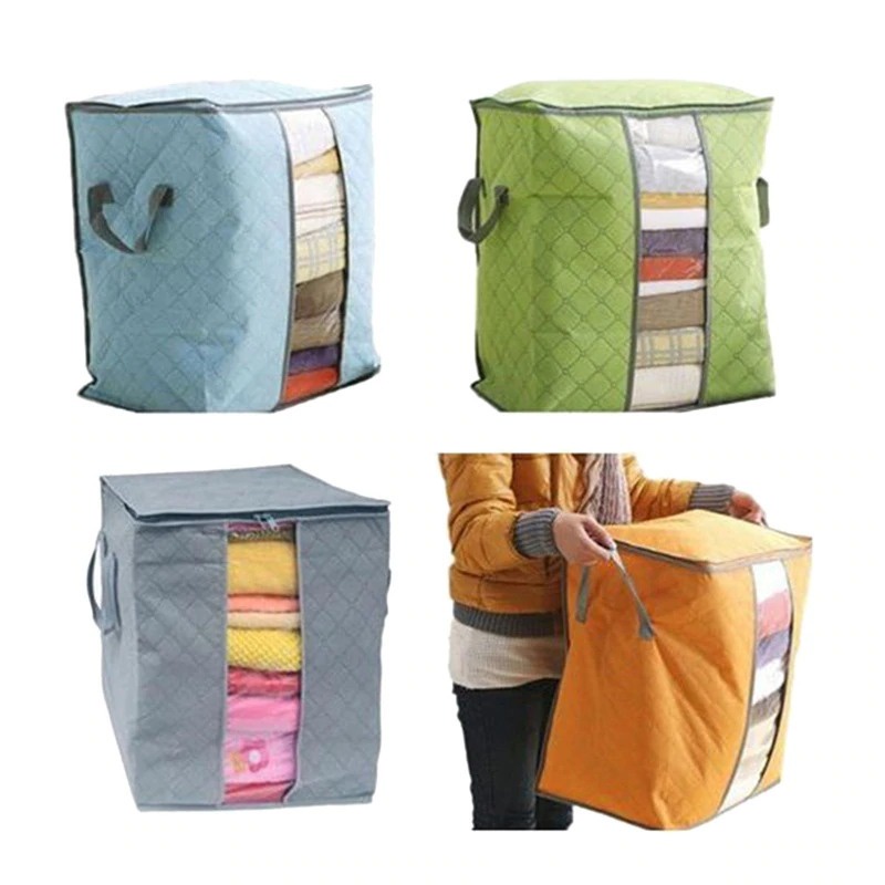 Kotak kain Kantong simpan Organizer Mainan Baju Selimut Penyimpanan Pakaian Fabric Storage Box Blue Gray tas baju selimut mainan anak Panjang celana lemari portable anti air pakaian lama baru sementara