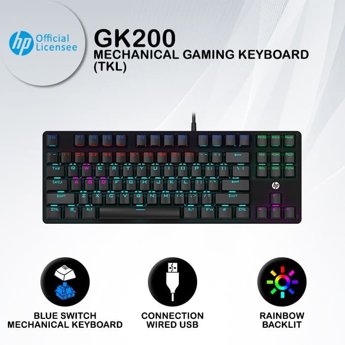 Keyboard Gaming HP GK200 - RGB Blue Switch TKL Mechanical Keyboard original