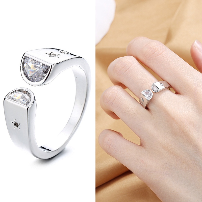 Fancyqube Cincin Wanita Model Terbuka Bentuk Geometris Bahan Cubic Zirconia Warna Emas Dapat Disesuaikan Untuk Pernikahan